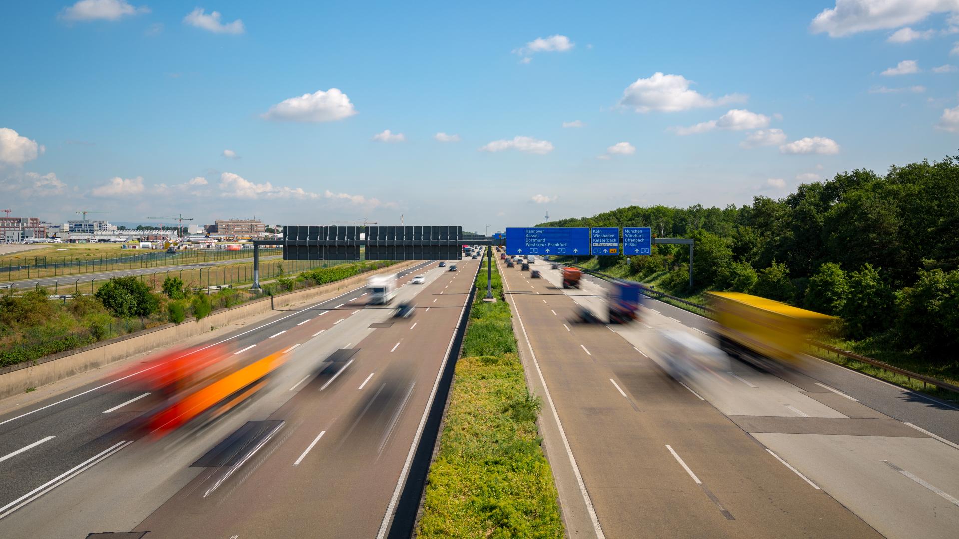 Autobahn highway with blurred trucks Frankfurt Germany