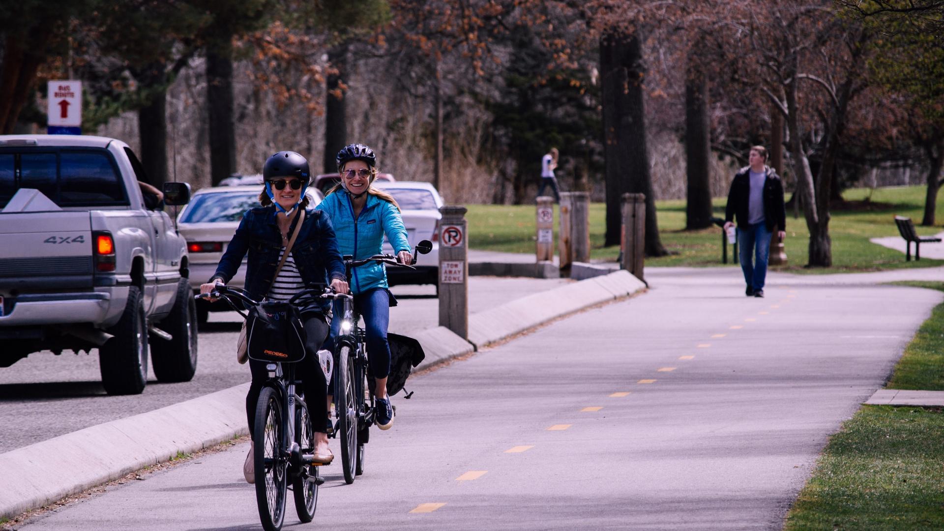 People on bicycles in a street