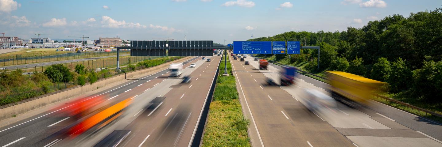 Autobahn highway with blurred trucks Frankfurt Germany